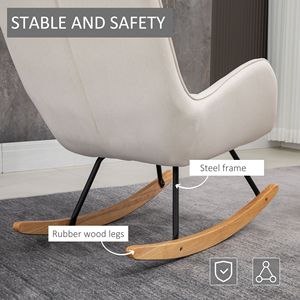 Poltrona a dondolo imbottita color crema in stile Mid-Century con schienale a orecchioni e base in legno di gomma, ideale per studio, camera da letto e relax - Product Image 6