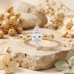 แหวนหมั้นเพชรโมอิสซาไนต์ทรงมาร์คีส์ 2.50 กะรัต ทอง 14K แบบสั่งทำพิเศษ พร้อมวงแหวนแบบพันเกลียวประดับเพชร - Product Image 1