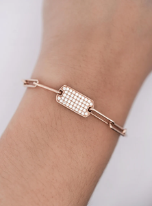 Bracelet à maillons géométriques plaqué or rose avec diamants pavés pour femmes, bijoux classiques à la mode - Product Image 4