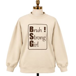 <b>Womens</b> Dark Aubergine Purple Sweatshirt <b>White</b> Strong Girl Graphic Print Oversized Crew Neck Long Sleeve Casual Streetwear Top - Product Image 1