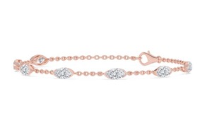 Bracelet chaîne luxueux en or rose 9 carats avec diamants de laboratoire de taille marquise, 2,51 CTW - Product Image 2