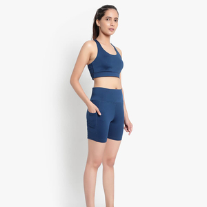 Conjunto de Yoga de 2 Piezas para Mujer, Cintura Alta, Logotipo Personalizado, Cintura Elástica, Transpirable, Malla de Spandex/Nylon, Shorts para Gimnasio, Suministro OEM - Product Image 3