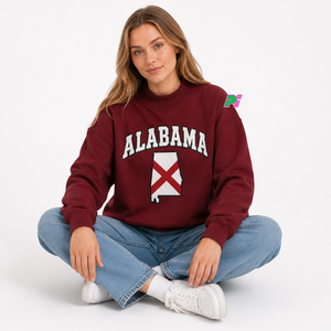 เสื้อสเวตเชิ้ตคอเต่าผู้หญิง ตกแต่งด้วยตัวอักษร ALABAMA พร้อมลายแผนที่รัฐ  ผ้าฟลีซหนานุ่ม ทรงโอเวอร์ไซส์ - Product Image 5
