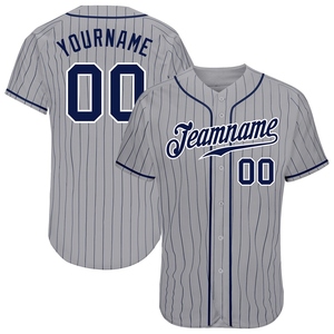 Maillot de baseball authentique OMMIZ INDUSTRY personnalisé gris marine à rayures fines marine-blanc, le plus vendu en gros - Product Image 1