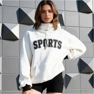 Sweat à capuche blanc en molleton de coton épais pour femme, broderie personnalisée, épaules tombantes, coupe oversize - Product Image 5