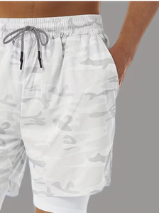 Pantalones Cortos Deportivos de Compresión de Doble Capa para Hombre, Ecológicos, de Algodón Sólido, para Entrenamiento, Running, Ejercicio, con Cordón Ajustable - Product Image 6