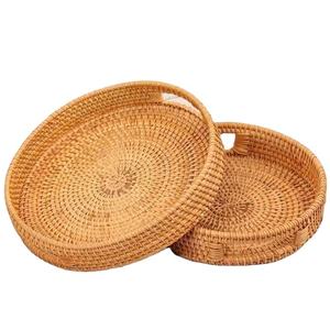 Modern Round Bamboo Serving <b>Tray</b> Single Tier Decorative Tea <b>Tray</b> for <b>Storage</b> Dining & Hotel Service - Product Image 1