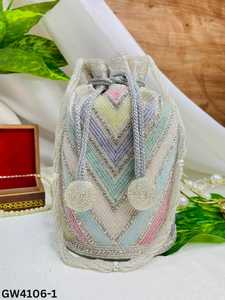 Nouvel Arrivage Magnifique Pochette Traditionnelle Potli pour Femme, Faite à la Main, avec Impression en Relief Multicolore et Broderie Zardozi, pour Mariage et Soirée - Product Image 4
