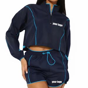 Novedades: Conjunto de 2 Piezas para Mujer, Sudadera Corta con Cremallera y Pantalones Cortos, Diseño Sólido, Ecológico, de Spandex/Poliéster, para Verano - Product Image 5
