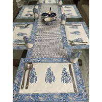 Ensembles de tapis et serviettes de table en coton imprimé bloc pour la salle à manger Placements Textiles de cuisine Salle à manger de style indien