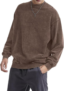 Sweat-shirt à col rond surdimensionné pour homme, en coton lavé, tricoté, couleur unie, pull streetwear, coupe classique, longueur normale, automne - Product Image 3