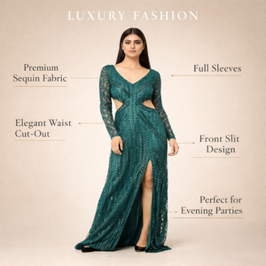 Robe de créateur haut de gamme avec sequins et perles brodés à la main pour mariage en bord de mer et tenue de villégiature – Exportation - Product Image 5