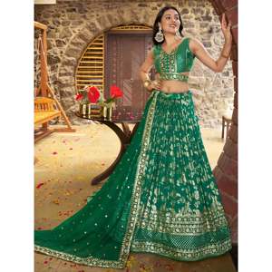 Rich Rama Green Zari Embroidered <b>Wedding</b> Lehenga Choli - Product Image 4
