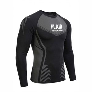 Flair Men's Long Sleeve <b>Compression</b> <b>Shirt</b> <b>Black</b> Quick Dry Slim Fit Sporty O-Neck Printed Geometric Pattern - Product Image 4
