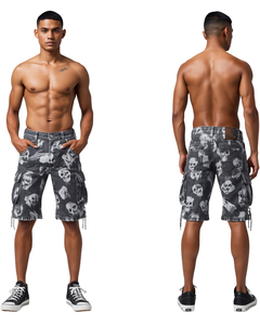 Shorts de Mezclilla Cargo con Estampado de Calavera para Hombre, Ropa Urbana Moderna - Product Image 3