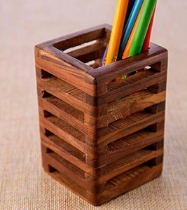 Wood Pen Holder Rectangular Desk Stationery Promotional Pencil Holder Multiple Use Desk Writing Stationary Organizer Pen Holder - Product Image 3