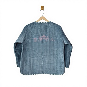 Handmade Reversible Knitted Quilted Corduroy Embroidery Unisex Blue Cotton <b>Lightweight</b> Winter Breathable Boho Casual Wear <b>Jacket</b> - Product Image 5