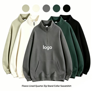 New Arrivals Custom Unisex Fleece Quarter Zip Pullover <b>Stand</b> Collar <b>Drop</b> Shoulder Hoodie with Pockets Custom logo Available - Product Image 1