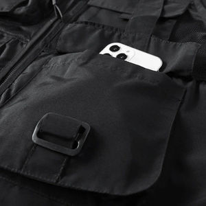 Men's <b>Black</b> Multi Pocket Tactical <b>Vest</b> Zipper Closure Utility Waistcoat Casual Outdoor Wear Breathable Polyester V-neck - Product Image 4