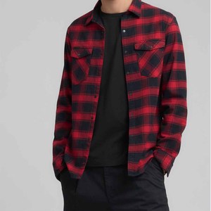 Chemise en flanelle à carreaux rouge et noir pour homme, manches longues, col rabattu, boutonnée, style décontracté, vêtement d'automne, 100% coton tissé - Product Image 4