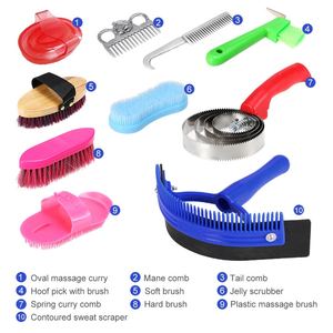 Kit de toilettage pour chevaux : peigne pour crinière et queue, brosse de massage, grattoir à sueur, cure-ongles, brosse à crinière, éponge de nettoyage - Product Image 4