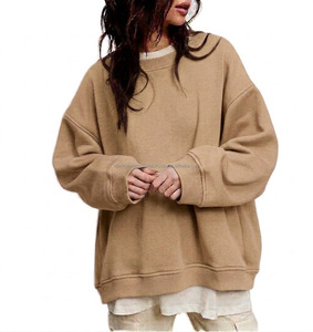 Sudadera Oversize Rosa de Cuello Redondo para Mujer, Hombros Caídos, Tejido de Algodón Afelpado, Ajuste Holgado, Otoño-Invierno, Logotipo Frontal - Product Image 5