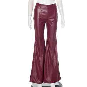 Plus Size Women High Waist Flare <b>Pants</b> PU Coated Satin Skinny Fit Full Length Solid Color Autumn Sexy Club Style - Product Image 2