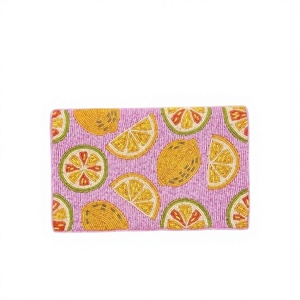 Handmade Lemon Print Beaded Clutch Bag Fruit Design Open Pouch Bead Embroidery Tyvek Eco-Friendly <b>Small</b> Shoulder Bag Stylish - Product Image 4