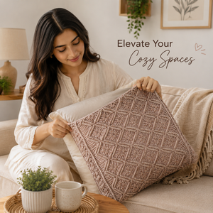 Handmade Macrame Cushion <b>Cover</b> Boho Woven Cotton Textured Decorative <b>Throw</b> Pillow Case Vintage Design for <b>Sofa</b> Living Home Decor - Product Image 2