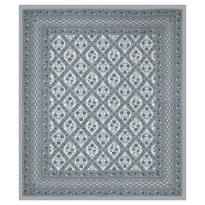 Premium Heritage Cotton King Size Bedsheet Grey Blue Ethnic Floral Motif <b>Bed</b> Cover Set for Home Decor - Product Image 6