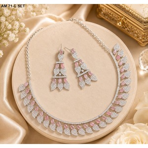 MIJ Luxury American Diamond CZ Stones Silver Plated Alloy <b>Bridal</b> Wedding Engagement Jewelry Set Fancy Style - Product Image 1