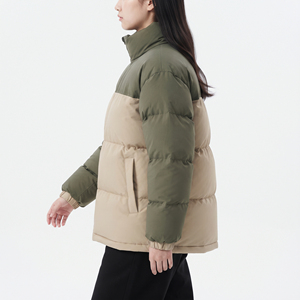 Blouson matelassé bicolore personnalisé pour femme, col montant, fermeture éclair intégrale, coupe droite, manteau d'hiver tendance - Product Image 4