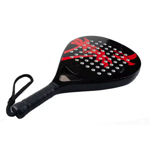 Raquette de paddle avec motif palmier noir et rouge, avec grip et sangle de poignet - Product Image 6