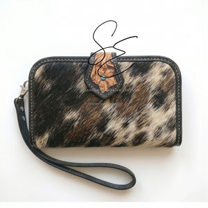 Western Cowhide Clutch Wallet Engraved Leather <b>Wristlet</b> Rustic Cowgirl Purse Evening Wallet Women - Product Image 1