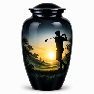 Pegatina con silueta de golfista y urna funeraria de esmalte para cenizas de adultos - Product Image 3