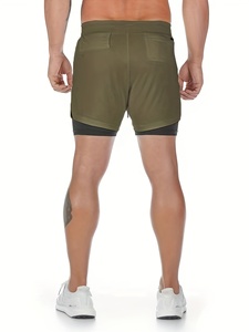 Men's Olive Green Quick Dry Athletic Cargo Mesh Shorts with Pockets <b>Mid</b> Waist Sporty Running Workout Gym Training - Product Image 5