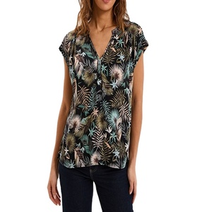 Blusa de Crepé Negra de Manga Corta para Mujer, Ligera, Transpirable, Elegante, Informal, para Oficina, Top de Moda de Verano - Product Image 2