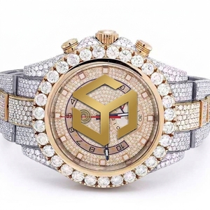 Reloj de Cuarzo de Lujo en Oro Rosa con Bisel y Correa Completamente Adornados con Diamantes, Cronógrafo Analógico - Product Image 1