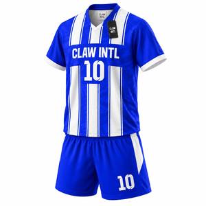 Maillot de football sublimé bleu et blanc rayé, col en V, manches longues, respirant, en polyester, pour adolescents, unisexe, personnalisable avec le nom de l'équipe, été - Product Image 5