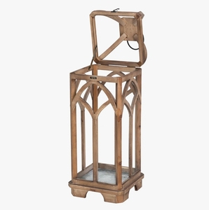 Wooden Square Candle <b>Lantern</b> Set Gothic Arch Vintage Pillar Holder Top Hanging Ring Decorative Rustic <b>Hurricane</b> Lamp Home Decor - Product Image 1