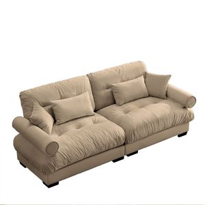 Grande Divano Moderno a Due Posti in Velluto con Braccioli Imbottiti e Cuscini Decorativi per il Soggiorno - Product Image 6