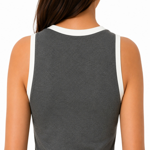 Women Custom Color Ribbed Lace Button Short Sleeveless Tank <b>Top</b> 100% Cotton Soft Stretchable Fabric Premium Design Lightweight - Product Image 6