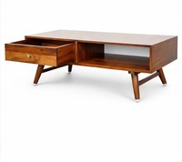 Table basse en bois massif de style mid-century modern avec tiroir |   Meubles de salon artisanaux, écologiques et durables