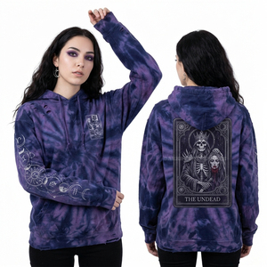 Hoodie sans manches rose tie-dye pour femme, motif squelette de flamant rose, motif tropical effrayant, effet vieilli, bords bruts, vente en gros - Product Image 6