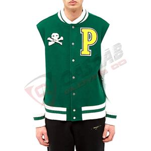 Wholesale High Quality 100% Chenille-Patches Breathable Custom-Embroidery Baseball Varsity Jacket In <b>Green</b>-Color For Winter - Product Image 1