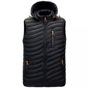 Men's Navy Hooded Puffer Vest Winter Sleeveless <b>Waistcoat</b> with Zipper Bubble Vest Custom Size Men's Vest - Product Image 3