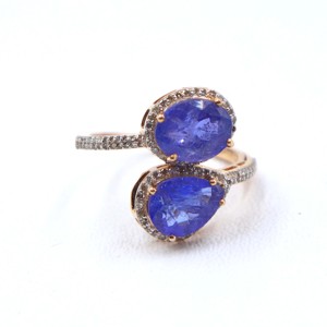 Anillo de Plata de Ley 925 Chapado en Oro Rosa con Tanzanita Natural Tallada, Anillo con Gema de Diamante, Regalo - Product Image 2