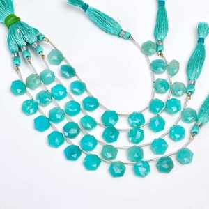 Perles de pierre précieuse Amazonite naturelle facettées en forme d'hexagone, 10x11mm, couleur bleue, percées au centre, perles en vrac pour la fabrication de bijoux en gros - Product Image 6