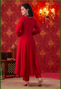 Conjunto Anarkali Rojo con Dupatta Ombre - Product Image 2