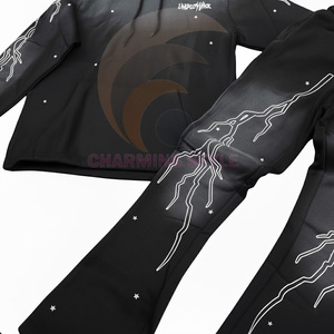 Custom Vintage Jogging Set Zip up Acid Wash <b>Tracksuit</b> Sweat Suit Hoodie and Straight Leg Flared Sweatpants Track Suit for Men - Product Image 4